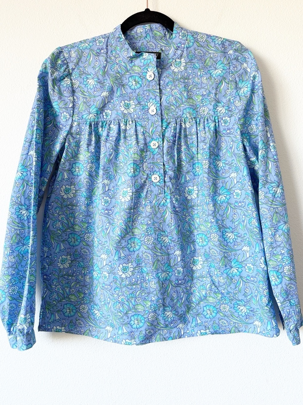 J. Crew Blue Floral Button-Front Long-Sleeve Top